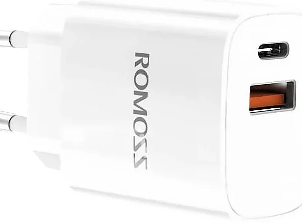 Charger Romoss AC20T USB + USB-C wall charger 20W, white (6973693496334)