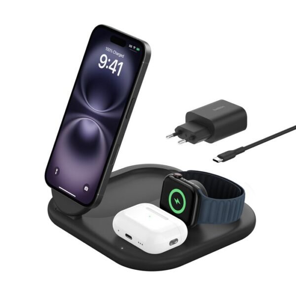 Socle de recharge 3-en-1 aimantée et pliable avec Qi2 (15 W)