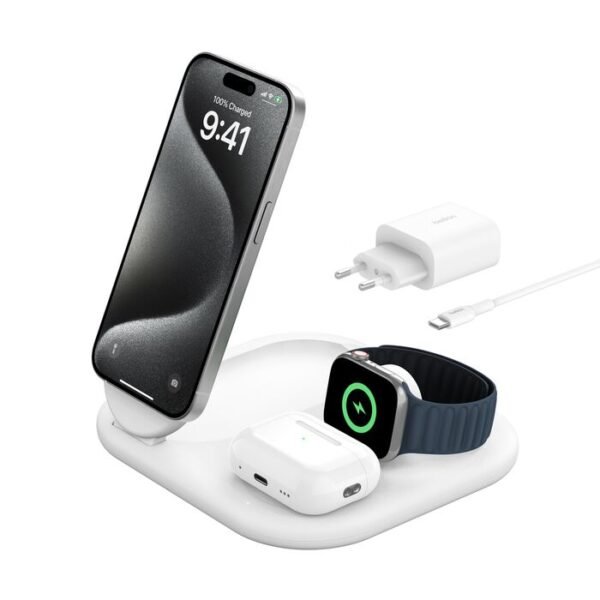 Socle de recharge 3-en-1 aimantée et pliable avec Qi2 (15 W)